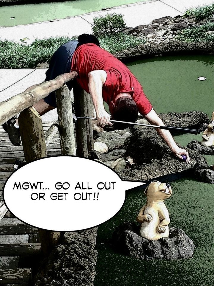 A player stretching for an awkward putt